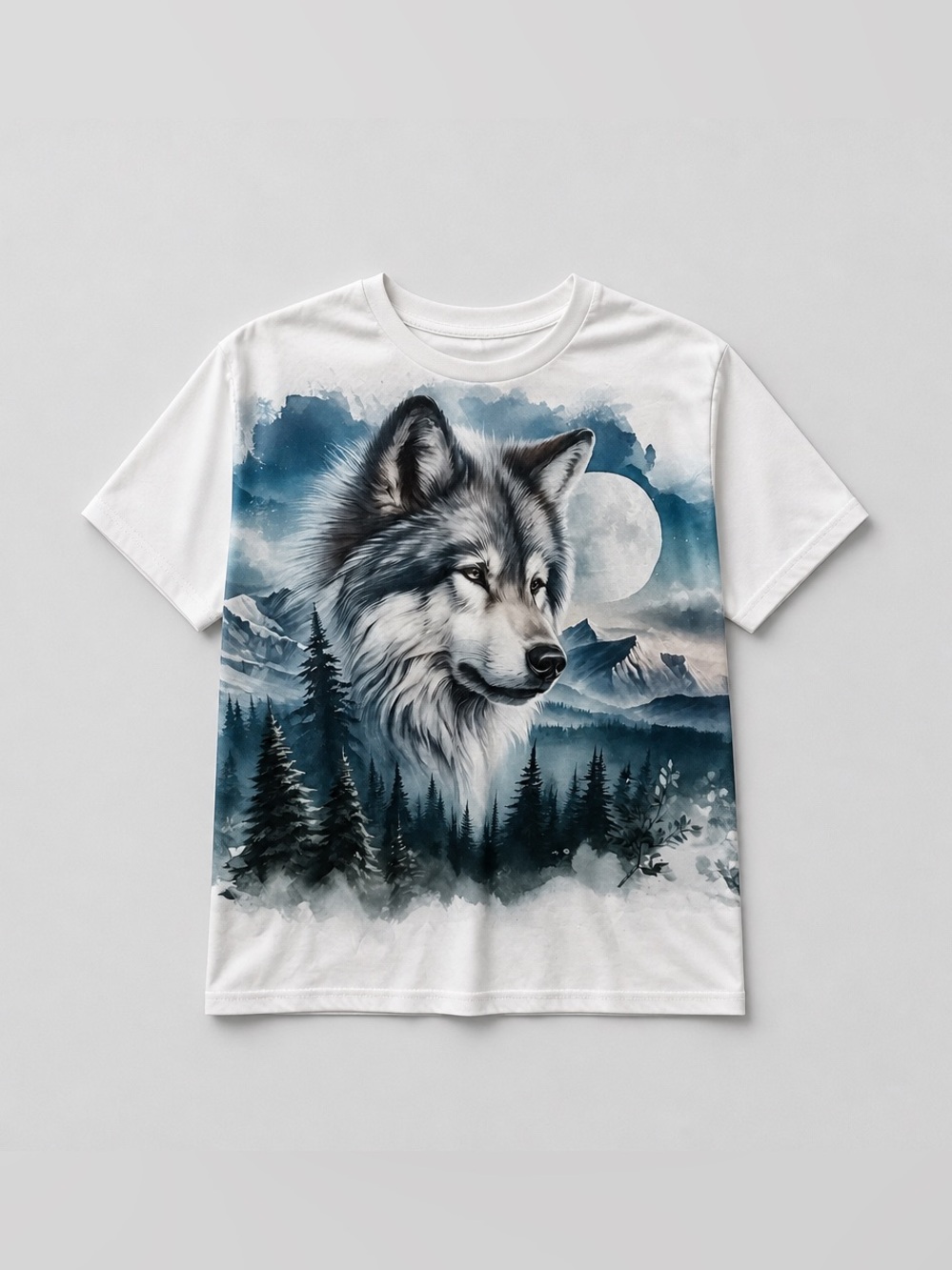 Kids White Graphic Wolf T-Shirt